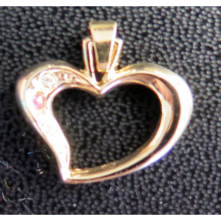 Médaillon en forme de coeur avec pierres blanches et rose en métal doré (Plaqué or ?)