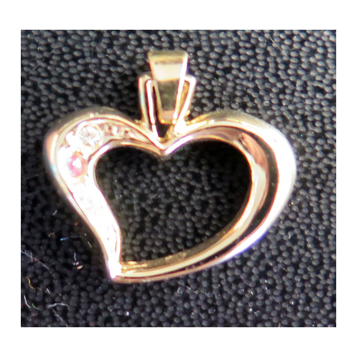 Médaillon en forme de coeur avec pierres blanches et rose en métal doré (Plaqué or ?)