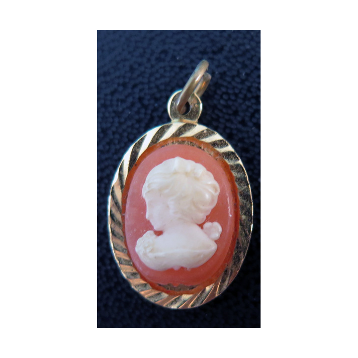 Pendentif camée (résine ?) en métal doré (Plaqué or ?) hauteur 2 cm