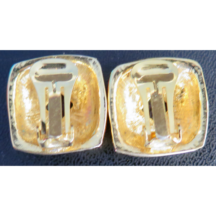 Boucle d'oreilles à clips en métal doré (plaqué or ?) 2 x 2 cm