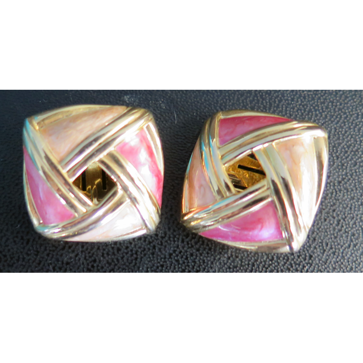 Boucle d'oreilles à clips en métal doré (plaqué or ?) 2 x 2 cm