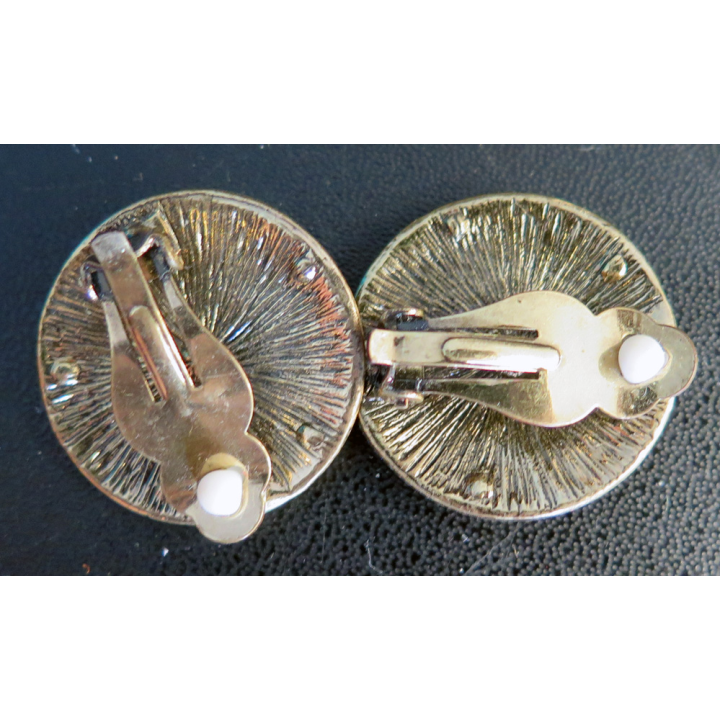 Boucle d'oreilles à clips en métal doré (plaqué or ?) diamètre 3 cm