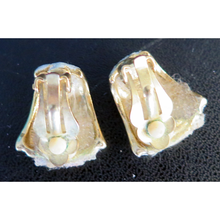 Boucle d'oreilles à clips en métal doré (plaqué or ?) 2,5  x 2 cm