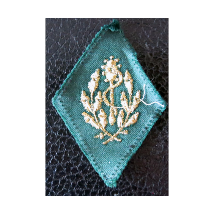LOSANGE DE BRAS MODÈLE 45 : Officier ou sous officier Pharmacien du Service de Santé fil laminette or, fond velour période AFN