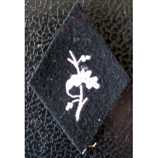 LOSANGE DE BRAS MODÈLE 45 : écusson du trésor aux armées motif en fil laminette blanc argenté, fond noir en feutre. Dos non doub