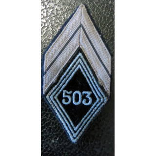 LOSANGE DE BRAS MODÈLE 45 : Ecusson de caporal de la 503° compagnie de parc des transmissions AFN (Oran) période 1951