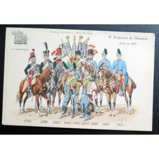 8° RH : carte postale des uniformes du 8° RH de 1796 à 1914 Hussards