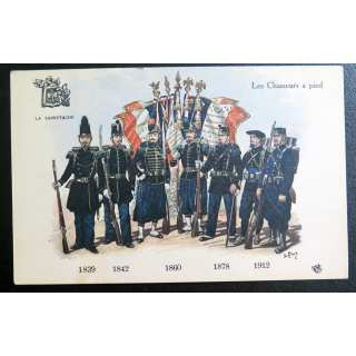 Chasseurs à Pied : carte postale des uniformes des Chasseurs à Pied de 1839 à 1912