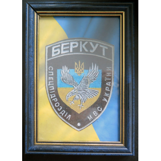 UKRAINE : cadre comprenant un autocollant de l'unité spéciale Berkout de la police