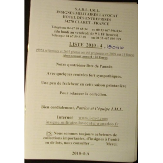 Liste 2010 - 04 d'insignes militaires illustrés en couleur SARL IML
