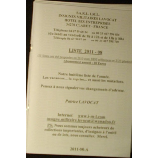 Liste 2011 - 08 d'insignes militaires illustrés en couleur SARL IML