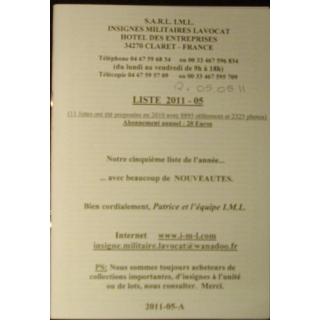Liste 2011 - 05 d'insignes militaires illustrés en couleur SARL IML