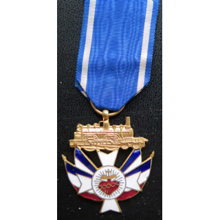 FRANCE : Médaille de l'association des cheminots Chrétiens en émail ruban bleu bandes argent