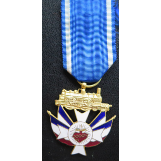 FRANCE : Médaille de l'association des cheminots Chrétiens en émail ruban bleu bandes argent