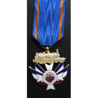FRANCE : Médaille de l'association des cheminots Chrétiens en émail ruban bleu bandes bronze