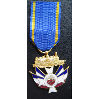 FRANCE : Médaille de l'association des cheminots Chrétiens en émail ruban bleu bandes or