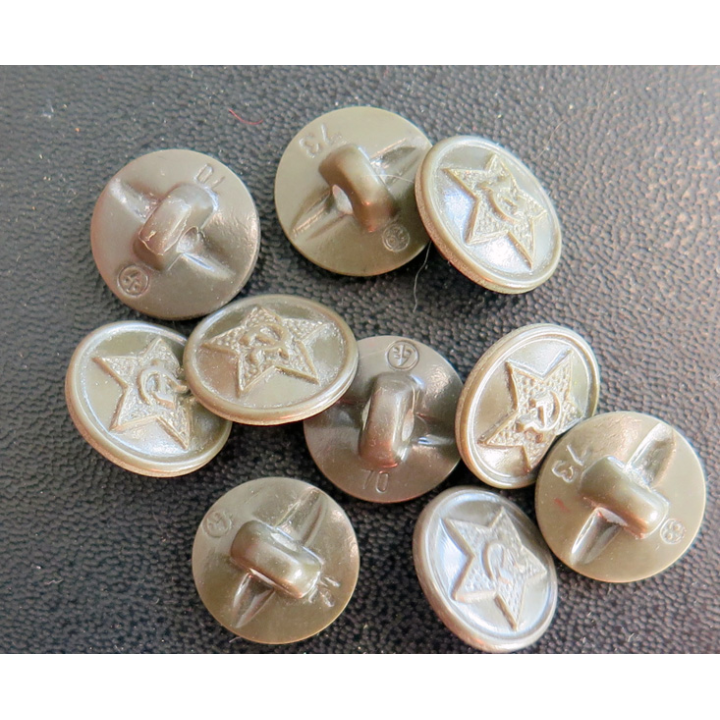 URSS : lot de 9 boutons vert armée armée soviétique diamètre 1,1 cm