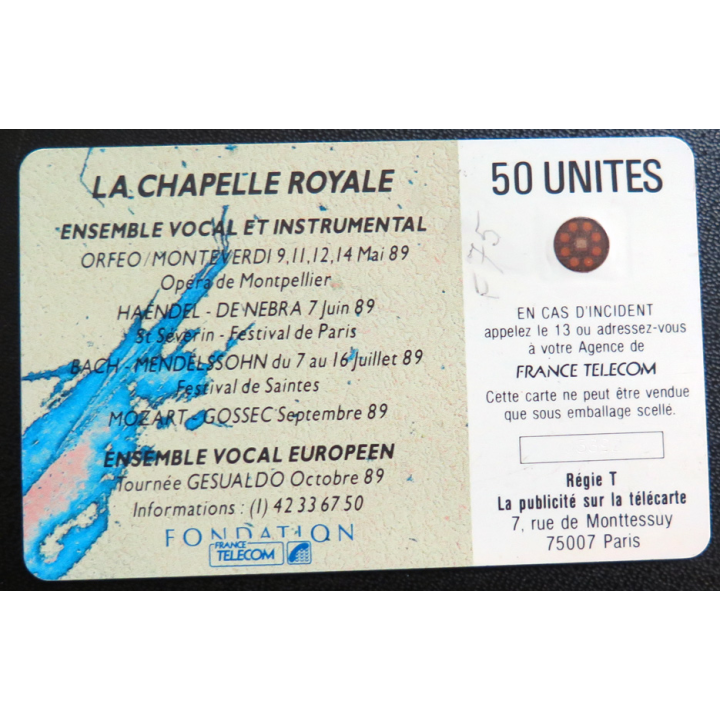 Carte téléphonique Télécarte 50 La Fondation France télécom mécène de la Chapelle Royale