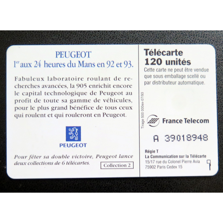 Carte téléphonique Télécarte 120 Peugeot 1° 2° et 3° aux 24 heures du Mans