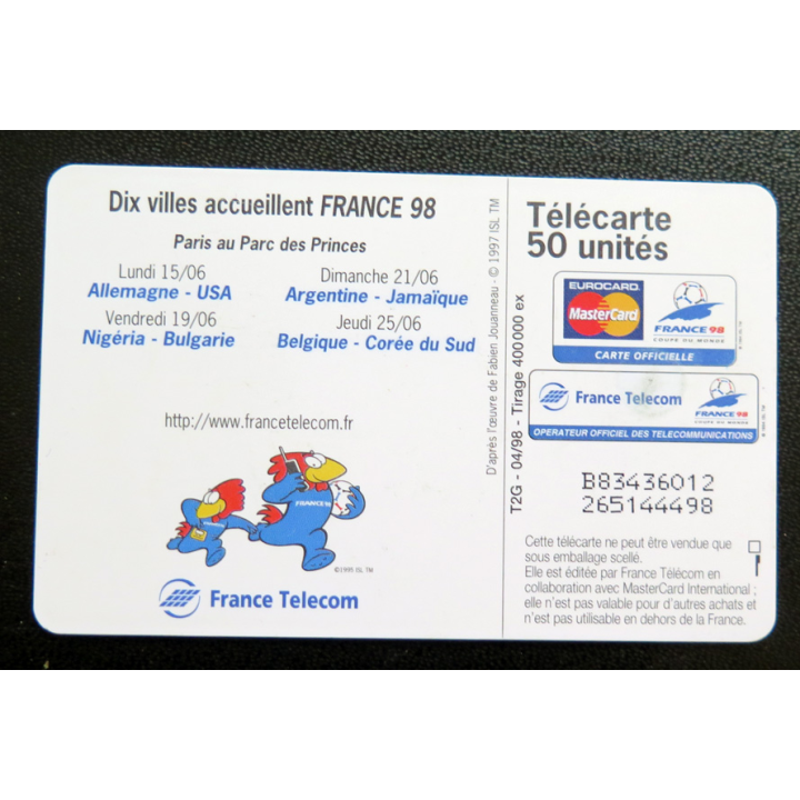 Carte téléphonique Télécarte 50 coupe du Monde France 98 Paris
