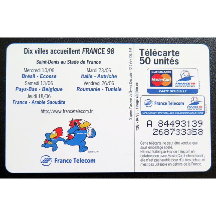 Carte téléphonique Télécarte 50 coupe du Monde France 98 Saint Denis