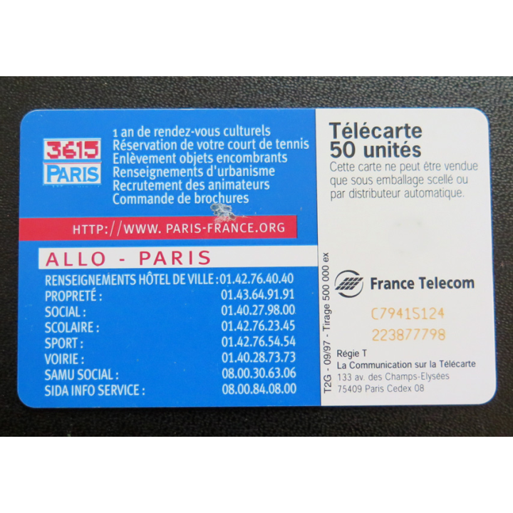 Carte téléphonique Télécarte 50 Tout savoir sur Paris