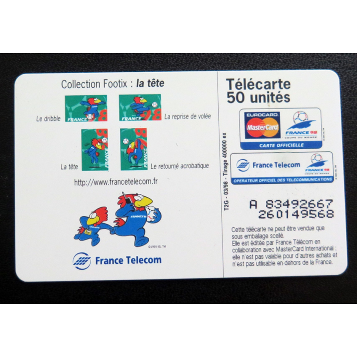 Carte téléphonique Télécarte 50 Collection Footix : la tête