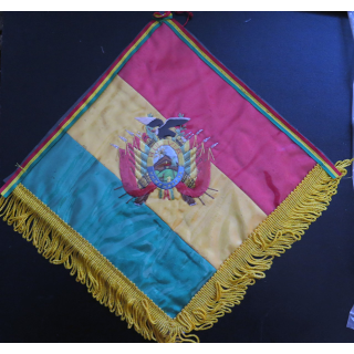 BOLIVIE : magnifique drapeau brodé bolivien 25 x 25 cm