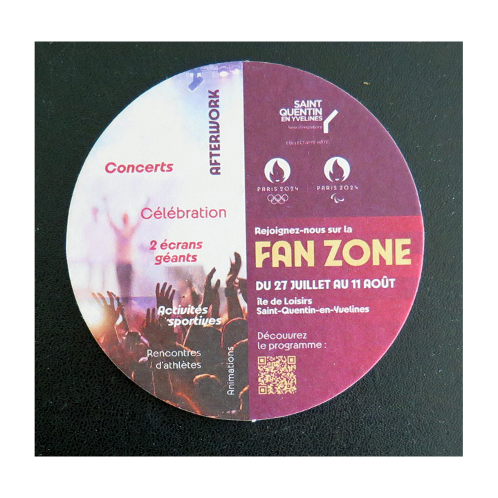 DESSOUS DE VERRE A BIERE : FAN Zone Saint Quentin en Yvelines Paris Jeux Olympiques 2024
