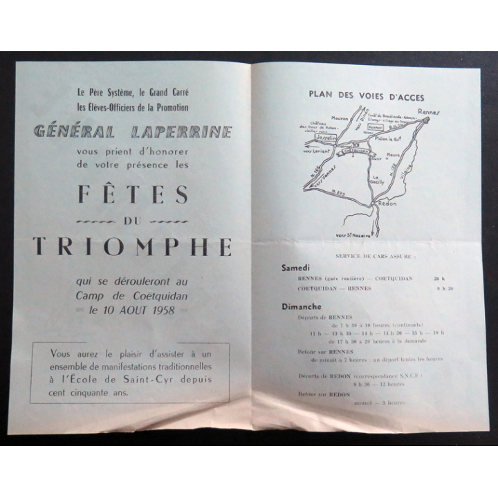 Programme du triomphe de Saint Cyr 10 Août 1958