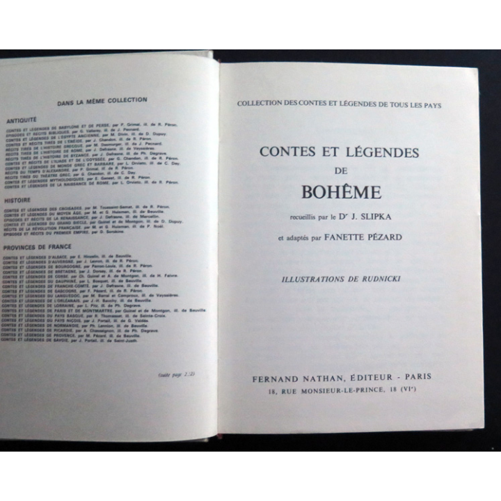 Contes et Légendes de Bohème par J. Slipka et F. Pézard Nathan 1963