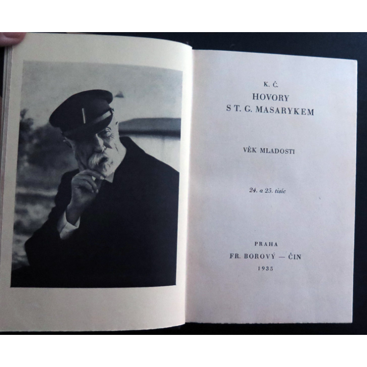 Livre Tchèque K.C Hovory St. G. masarykem par vek Mladosti 1935 relié demi cuir