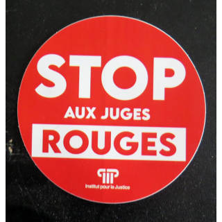 autocollant  Stop aux juges rouges diamètre 9,5 cm