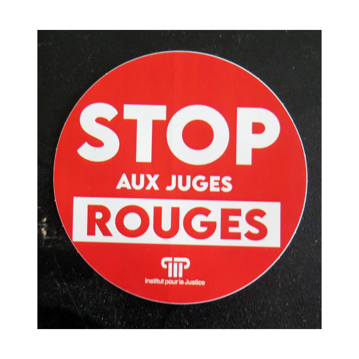 autocollant  Stop aux juges rouges diamètre 9,5 cm