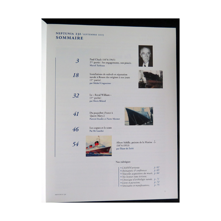 Revue Neptunia n° 231 Association des amis du musée de la Marine Septembre 2003