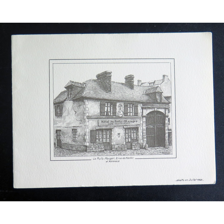 Double carte de Rennes Le puits Mauger 2 rue de Nantes 16,7 x 12,7 cm