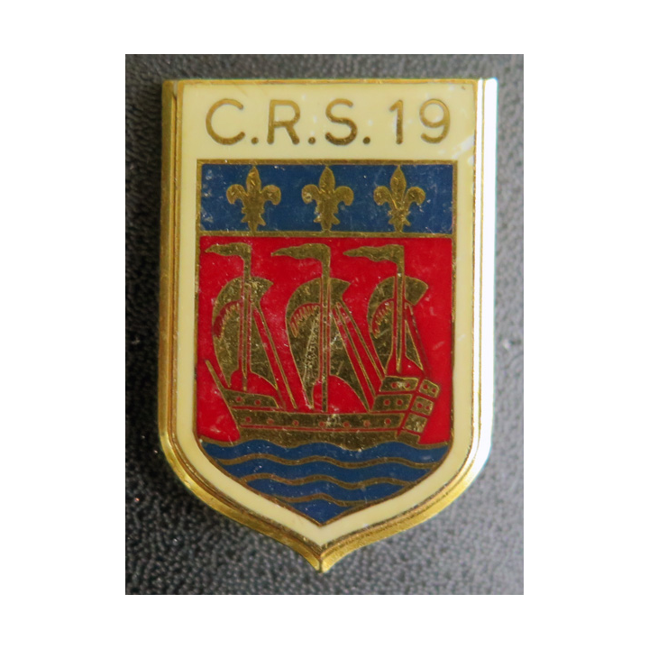 CRS 19 : insigne de la compagnie républicaine de sécurité n° 19 de La Rochelle, fabrication Drago Paris