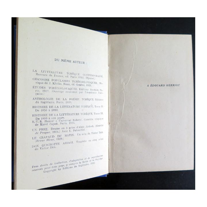 Histoire de la Littérature Tchèque de 1850 à 1890 de H. Jelinek 1933 2° édition Ed du sagittaire