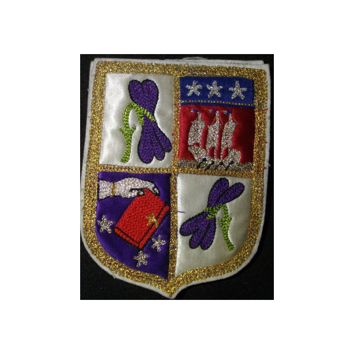INSIGNE TISSU : ARMOIRIES BRODÉE AU FIL D'OR ET D'ARGENT (11x8cm