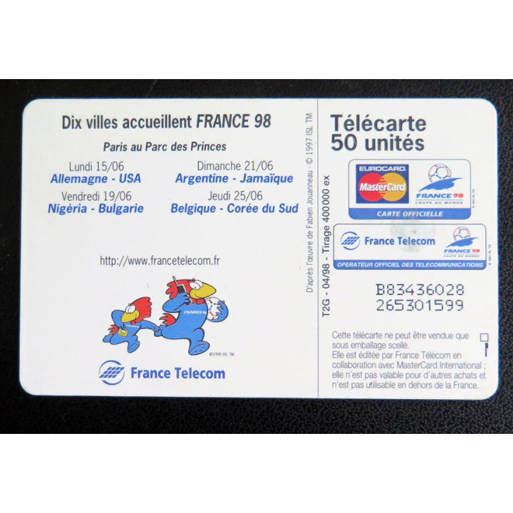 Carte téléphonique Télécarte 50 Coupe du monde 98