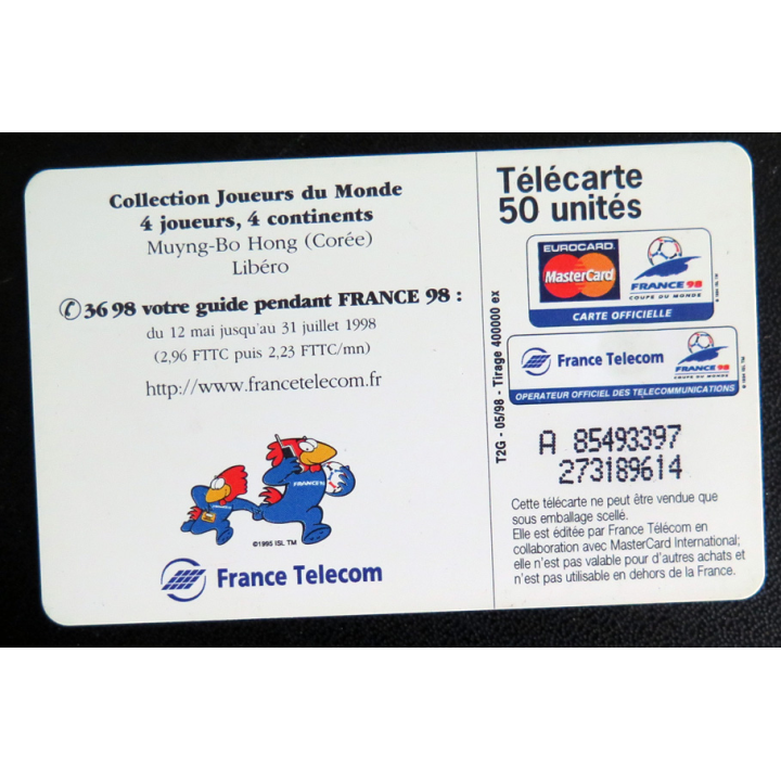 Carte téléphonique Télécarte 50 Coupe du monde 98 Muyng-Bo Hong Corée