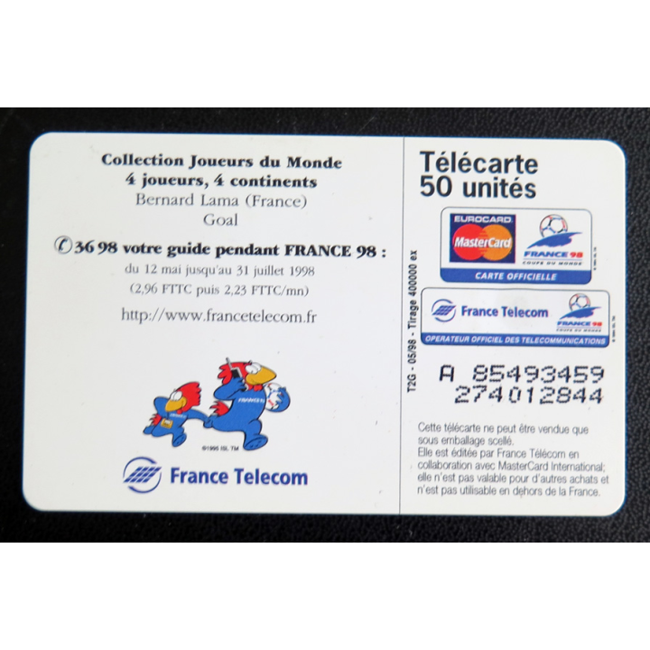 Carte téléphonique Télécarte 50 Coupe du monde 98 Bernard Lama France