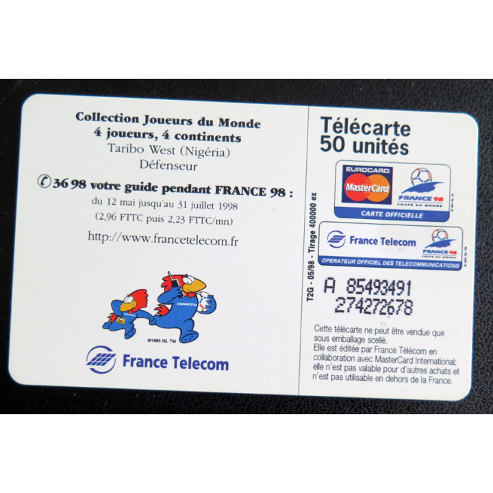 Carte téléphonique Télécarte 50 Coupe du monde 98 Taribo West Nigeria