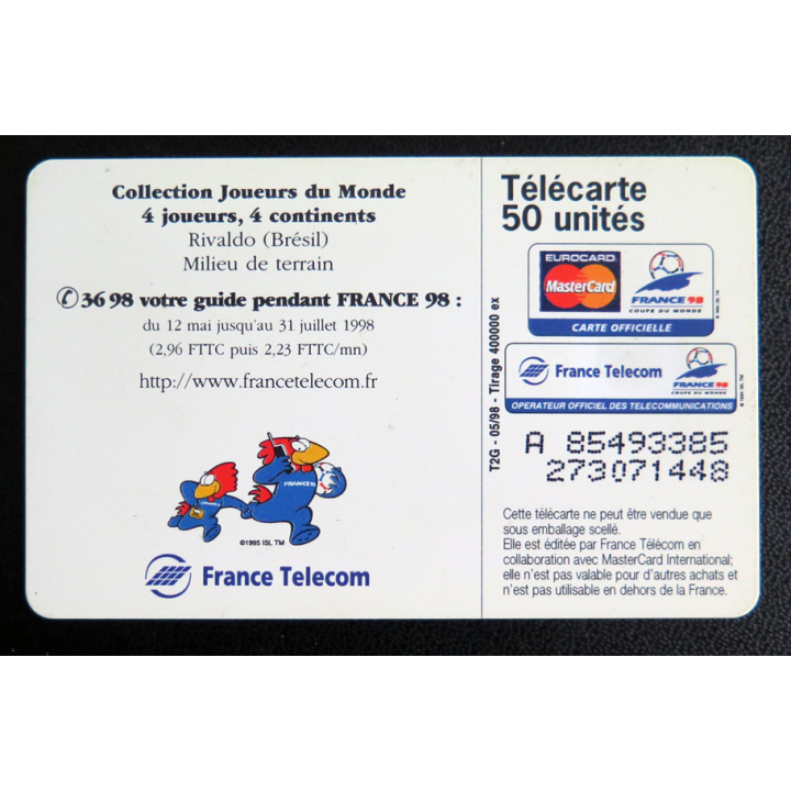Carte téléphonique Télécarte 50 Coupe du monde 98 Rivaldo Brésil