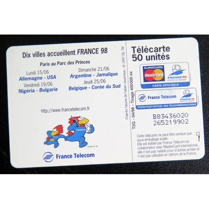 Carte téléphonique Télécarte 50 Coupe du monde 98