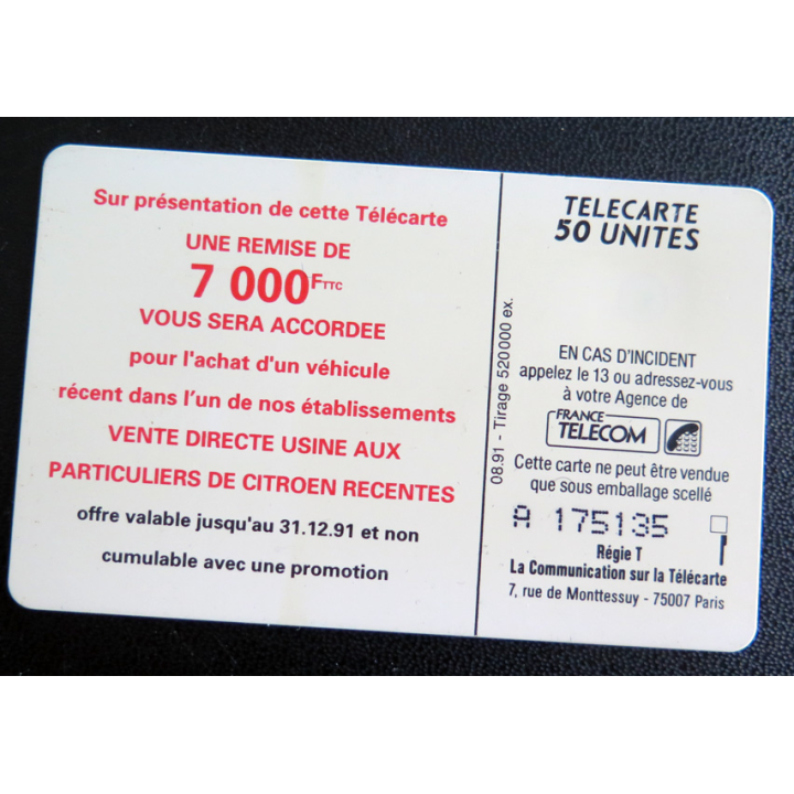 Carte téléphonique Télécarte 50 Citroën Félix Faure moi j'aime
