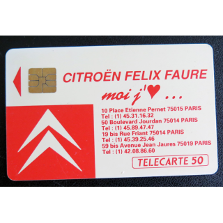 Carte téléphonique Télécarte 50 Citroën Félix Faure moi j'aime