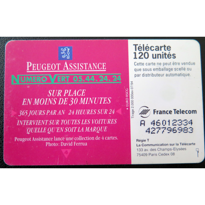 Carte téléphonique Télécarte 120 Peugeot assistance