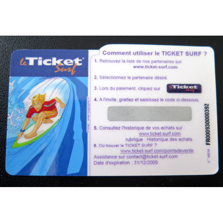 TELECARTE : télécarte TICKET SURF HAMAP 2 Euros offerts neuve