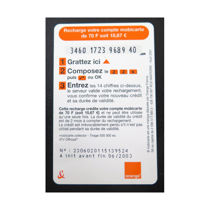 Carte téléphonique Mobicarte 70 PlayStation 2